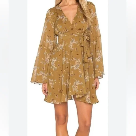 Free People Lilou Toffee Floral Bell Sleeve Dress Sx XS - Picture 8 of 11
